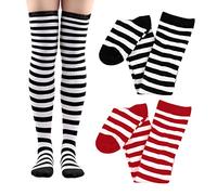 2 Pairs Women's Overknee Socks Stretch Stripe Long Tube Polyester Socks Party Socks for Carnival Cosplay 80s