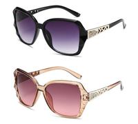 2 Pairs Women's Oversized Polarized Fashion Retro Sunglasses with UV Protection for Shopping, Travelling and Parties