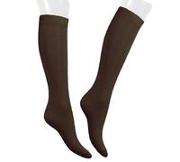 (2 Pairs) Women's Ribbed Knee High Socks in Fine Wool-Cashmere Yarn Solid Colour - 100% Made in (Brescia) Italy, brown, One Size