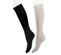 (2 Pairs) Women's Ribbed Socks in Very Fine Wool-Cashmere Yarn Fashion Solid Colour - 100% Made in Italy, BLACK-GRIS, One Size