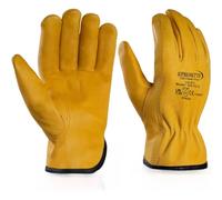 2 Pairs Work Gloves Cowhide Grain Premium Leather Yellow Driver Gloves Inside Fleece Lining & Unlined General Purpose Builder, Mechanics, Driver, Rigger, Safety, Gardening, DIY (Yellow, 2XL)