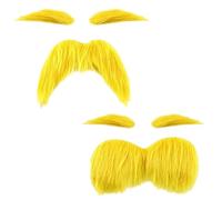 2 Pairs Yellow Fake Moustache and Eyebrows,Fake Beard,Realistic and Fun Self-Adhesive Mustache Eyebrow Set,Adorable Old Man Costume from TV Fairy Tales,Perfect for Halloween,Christmas,Carnival,Cosplay