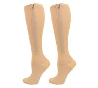 2 Pairs Zipper Compression Socks for Women Men, Closed Toe Flight Socks Graduated Support Compression Stockings for Sports Running Travel Nurse (UK, Alpha, XXL, 3XL, Regular, Regular, Skin)