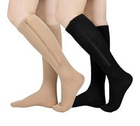 2 Pairs Zipper Compression Socks Women and Men, Closed Toe Compression Stocking, 20-30 mmHg Knee high compression socks for Edema, Varicose Veins, Swollen Sore(Multicolor,2X-Large(2 Pairs))
