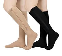 2 Pairs Zipper Compression Socks Women & Men,Closed Toe, 15-20 mmHg Knee High Compression Stockings for Edema, Varicose Veins, Multicolor, Large-X-Large(2 Pairs)