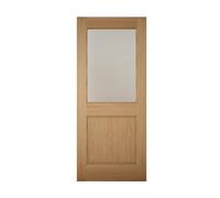 2 Panel Glazed Shaker Wooden White Oak Veneer External Panel Back Door, (H)2032mm (W)813mm