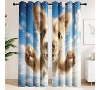 2 Panels Set Adorable Healing Blackout Curtains Sky Blue Brown, Thermal Insulated Curtains Privacy Protect Window Drapes for Pet Room Nursery, Realistic Puppies In The Sky (W 46" x L 90")