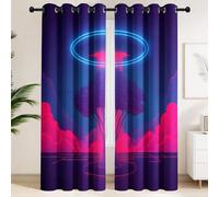2 Panels Set Avant-Garde Dreamy Blackout Curtains Red Blue, Thermal Insulated Curtains Privacy Protect Window Drapes for Games Den Apartment, Neon Cyber Trees Circles (W 52" x L 63")