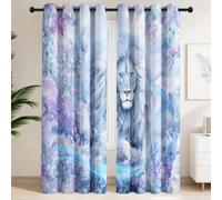 2 Panels Set Epic Noble Blackout Curtains Blue-Purple, Thermal Insulated Curtains Privacy Window Drapes for Men'S Bedroom Study, Anime Mystical Lion Wild Majestic Flowers (W 29.5" x L 65")