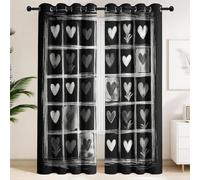 2 Panels Set Modern Romantic Blackout Curtains Black Grey, Thermal Insulated Curtains Privacy Protect Window Drapes for Studio Living Room, Hand-Drawn Heart Patterns (W 46" x L 54")