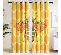 2 Panels Set Vibrant Blackout Curtains Orange, Thermal Insulated Curtains Privacy Protect Window Drapes for Kitchen Holiday Cottage, Vintage Honeycomb Wasps Hexagons (W 52" x L 84")