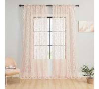 2 Panels Vintage Paisley Print French Window Lace Curtains for Living Room Bedroom Crochet Rod Pocket Light Filtering 52x96 Inch Blush Pink