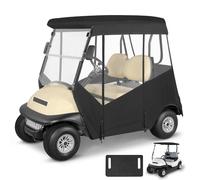2 Passenger Golf Cart Enclosure for Club Car Precedent 2-Seater No Windshield Curtain 3-Sided Clear Windows Roll-up Door Mirror Zipper Waterproof Transparent Driving Rain Cover Black (with Seat Towel)