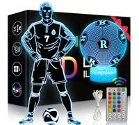 2 Patterns Ronaldo Football 3D Night Light CR Gifts: Football Fans Merch, 16 Colors Dimmable LED 3D Illusion Table Lamp with Remote Control and Smart Touch for Boys Room Decor Party Birthday Christmas