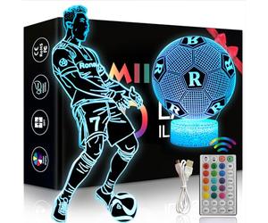 2 Patterns Ronaldo Night Light Set, 16 Colors 3D LED Illusion Lamp With Remote Control and Smart Touch, Champions League Football Gift for Boys, Fans and Kids