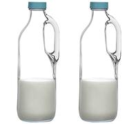 2 Pc 47oz Clear Glass Pitchers with Handles and Lids - Airtight Refrigerator Water Juice Jugs for Kitchen