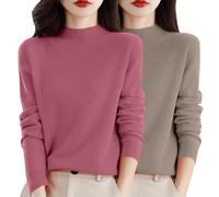 2 PC Black Red Green Cashmere Jumpers for Women UK Semi Turtleneck Ladies Long Sleeve Sweater Cashmere Solid Color Ladies Autumn Winter Sweaters Tops Trendy Outfit