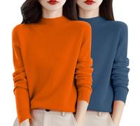 2 PC Black Red Green Cashmere Jumpers for Women UK Semi Turtleneck Ladies Long Sleeve Sweater Cashmere Solid Color Ladies Autumn Winter Sweaters Tops Trendy Outfit