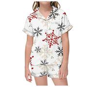 2 Pc Christmas Pajamas Set for Kids Girls Boys Short Sleeve Funny Santa Printed Loungewear Breathable Soft Christmas Shorts Set Boys Girls Christmas Button Pajamas Shorts Set for Santa Costume