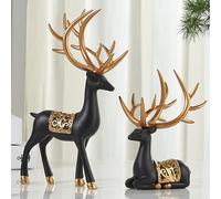 2-Pc Christmas Reindeer Decor Statue,Standing And Sitting Reindeer Resin Sculpture,Holiday And Christmas Decoration for Home Christmas Deer Table Centerpieces Supplies,Black