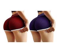 2 PC Cycling Yoga Shorts for Women High Waisted Butt Lifting Tummy Control Workout Gym Biker Booty Shorts Brazilian Texture Scrunch Seamless Athletic Running Shorts Holiday Beach Hot Shorts