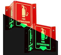 2 PC Fire Extinguisher Sign, 6 Inch Glow in the Dark Fire Extinguisher Two-Sided Acrylic Projecting V-Sign with Down Arrow, Easy Intall, Including Screws