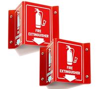 2 PC Fire Extinguisher Signs, 6 Inch Fire Extinguisher Two-Sided Acrylic Projecting V-Sign with Down Arrow, Easy Install, Including Screws