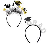 2 Pc Hair Fascinator Hat Graduation Season Hair Bands Hanging Fringe Bachelor Cap Headdress Graduation Decoration Party Headband (# 1)