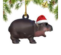 2 Pc Hippo Resin Hanging Ornament, Hippo Pygmy Pendant, Hippo Christmas Decor, 2D Acrylic Holiday Ornament, For Tree, Home Indoor Decoration
