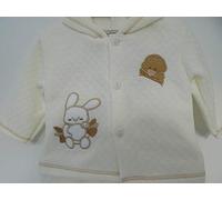 2 pc Hooded Baby Boy Outfit Color Cream with Brown Rabbit & Bird Motifs (Newborn)