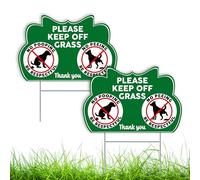 2 PC Keep Off Grass Sign with Stake, 8x12 Double Sided Coroplast Be Respectful, No Peeing, No Pooping Dog Signs for Yard