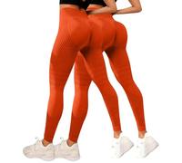 2 Pc Leggings for Women UK Butt Lifting Tummy Control Leggings with Pockets Plus Size Solid Color Minimalist and Fashion Yoga Pants Comfortable Stretch Workout Trousers for Sports(Orange,M)