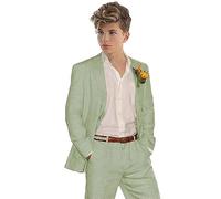 2 PC Linen Notch Lapel Boys Suits for Wedding Light Weight Blazer Pants Summer Boys Party Suit Boys Formal Suit Light Green 16T