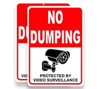 2 PC No Dumping Signs - 10 x 7 Aluminum No Garbage Sign - Video Surveillance - No Littering Outdoor - Property Under Surveillance