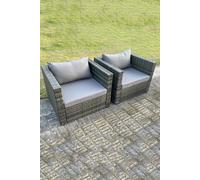 2 PC Outdoor Rattan Single Sofa Chair Garden Furniture Fimous Dark Grey One Size