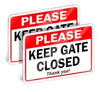 2 PC Please Keep Gate Closed Sign - 7x10 Aluminum - Keep Gate Locked - Close the Gate Sign