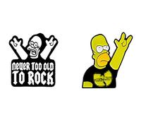 2 pc Punk Jewelry NEVER TOO OLD TO ROCK Enamel Pin Rock and Roll Band Simpson Brooch Shirt Lapel Bag Funny Badge Cartoon Gift for