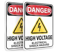2 PC Reflective Danger High Voltage Sign, 7x10 Aluminum Warning Signs for Property, Electrical Shock Hazard