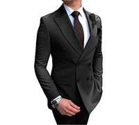 2 PC Regular Fit Men's Suit Double Breasted Notch Lapel Groom Tuxedos Jacket Pants Business Suit Wedding Suit Black 42 Chest / 36 Waist