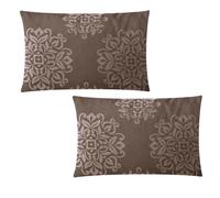 2-pc Set 30 x 50cm Jacquard Cushion Covers Rectangular Zipped Cases Cotton Rich 600TC Plain or Floral Patterns Machine Washable No Insert Pads [Brown 224]