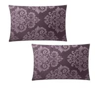 2-pc Set 30 x 50cm Jacquard Cushion Covers Rectangular Zipped Cases Cotton Rich 600TC Plain or Floral Patterns Machine Washable No Insert Pads [Plum 225]