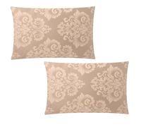 2-pc Set 30 x 50cm Jacquard Cushion Covers Rectangular Zipped Cases Cotton Rich 600TC Plain or Floral Patterns Machine Washable No Insert Pads [Natural 225]