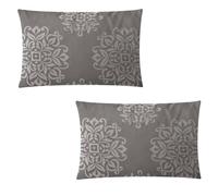 2-pc Set 30 x 50cm Jacquard Cushion Covers Rectangular Zipped Cases Cotton Rich 600TC Plain or Floral Patterns Machine Washable No Insert Pads [Dark Grey 224]