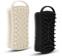 2 PC Silicone Exfoliating Body Scrubber, 2 in 1 Silicone Body Shampoo Brush, Soft Silicone Loofah for Sensitive Skin, Shower Silicone Hair Scalp Massager, Easy to Clean, Lather Well (Grey&Black)