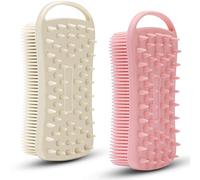 2 PC Silicone Exfoliating Body Scrubber, 2 in 1 Silicone Body Shampoo Brush, Soft Silicone Loofah for Sensitive Skin, Shower Silicone Hair Scalp Massager, Easy to Clean, Lather Well (Pink&Gray)