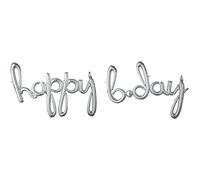 2-pc Silver "Happy B.day" 3D Script Foil Balloon