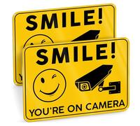 2 PC Smile Your On Camera Signs - 10x7 Aluminum Video Surveillance Signs Outdoor