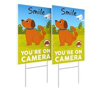 2 PC Smile You're On Camera Signs - 8x12 Double Sided Coroplast No Dog Poop Signs For Yard - Surveillance Camera - Pick Up After Your Dog Sign