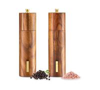 2 Pc Wooden Salt and Pepper Grinder Set with Gold Label, Salt and Pepper Shakers,with Adjustable Coarseness Ceramic Core