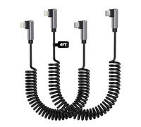 2-Pcak Coiled Lightning Cable, 1.2M Retractable 90 Degree Right Angle USB C to Lightning Cable, 60W 3A Fast Charging Carplay Cord for iPhone 14/13/12/11 Pro Max Plus/XS MAX/XR/XS/iPad/iPod, Black